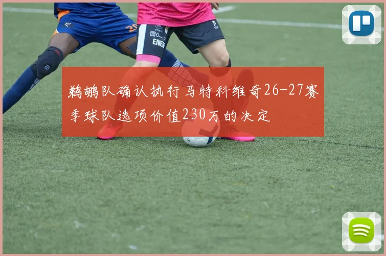 鹈鹕队确认执行马特科维奇26-27赛季球队选项价值230万的决定